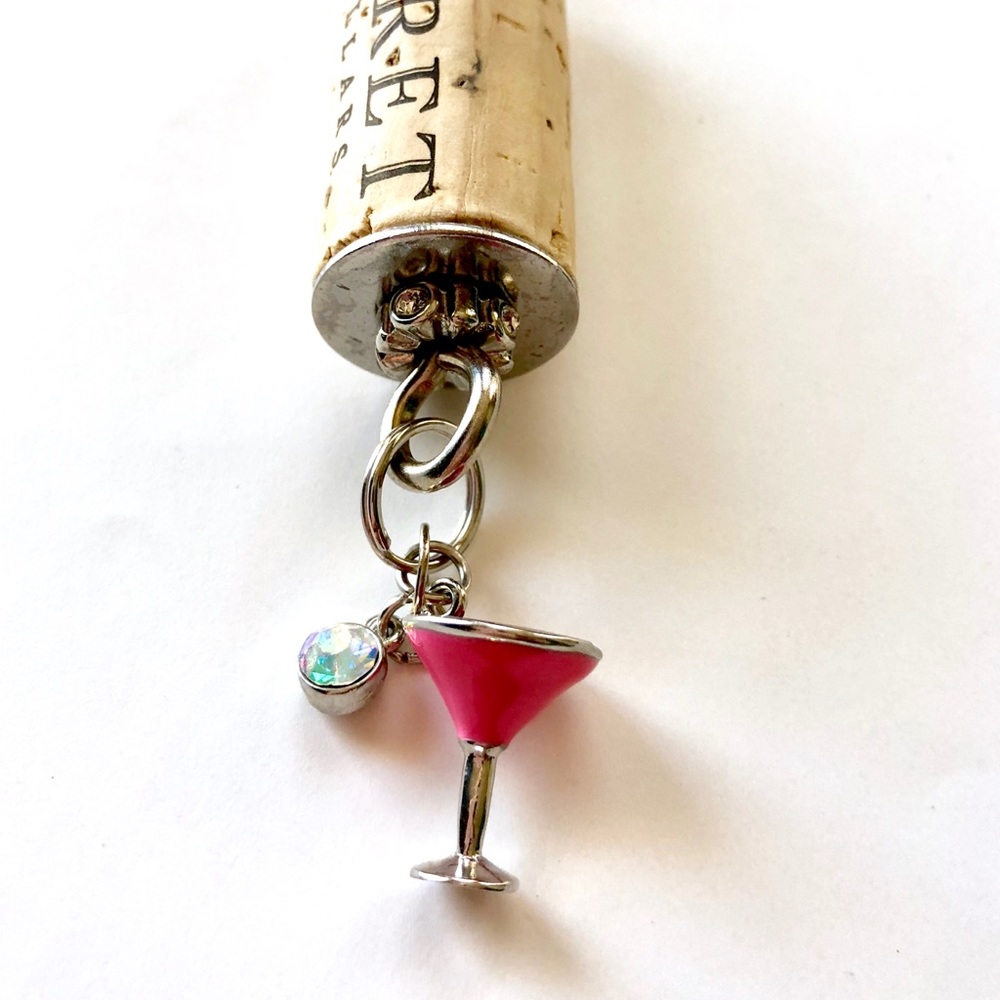 Handmade Floating Wine Cork Keychain Martini Glaas